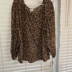 Ava & Viv Animal Print Blouse in Brown